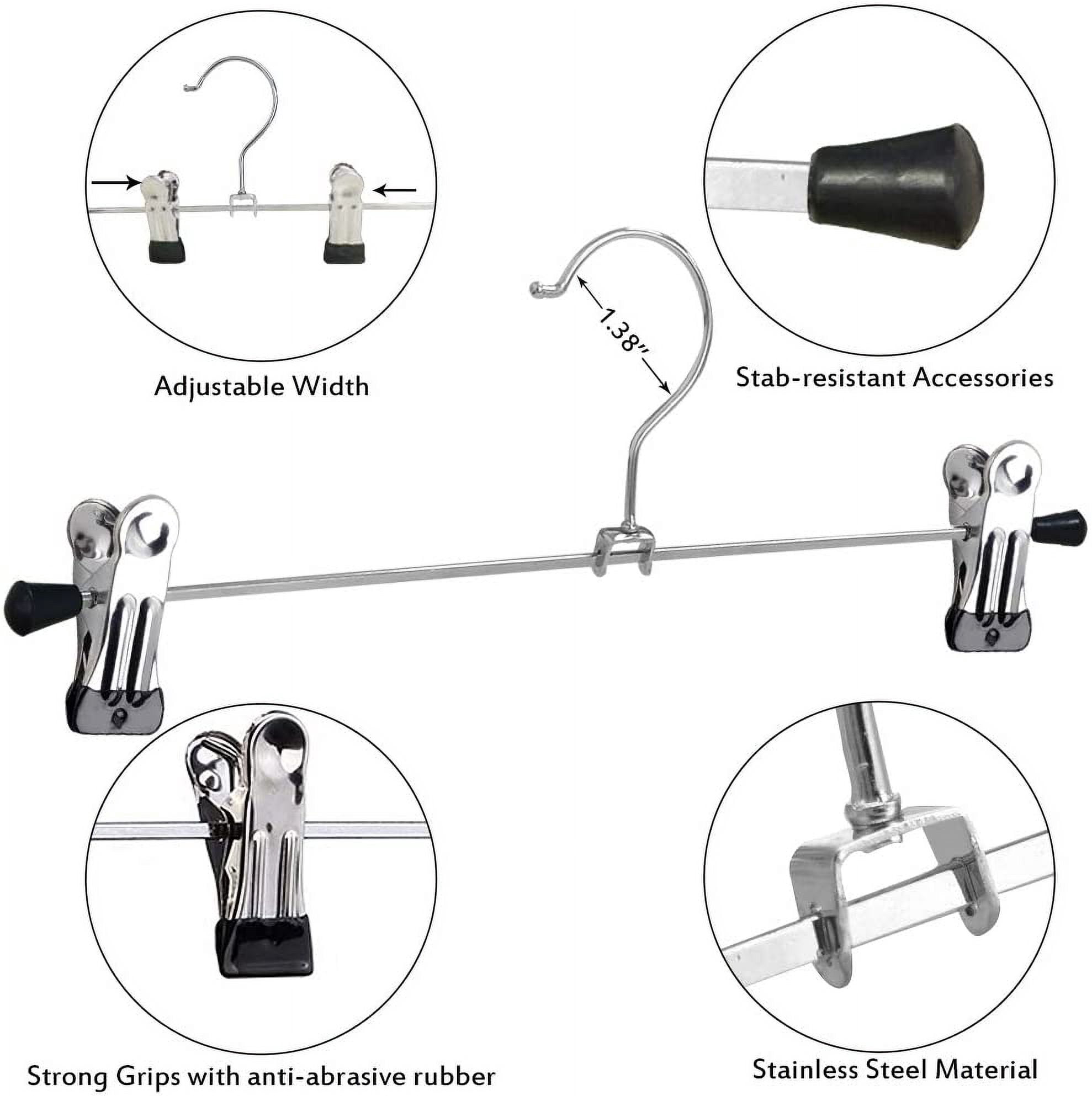 Pants Hangers with Clips, Heavy Duty , Adjustable Metal Pants Hanger, Skirt Hangers for Women Space Saving Hangers for Jeans Closet Organizers and Storage
