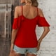 thumbnail image 3 of Blusa informal holgada con tirantes finos para mujer para un look elegante en una cita, talla M Blusa roja con mangas con volantes, 3 of 6