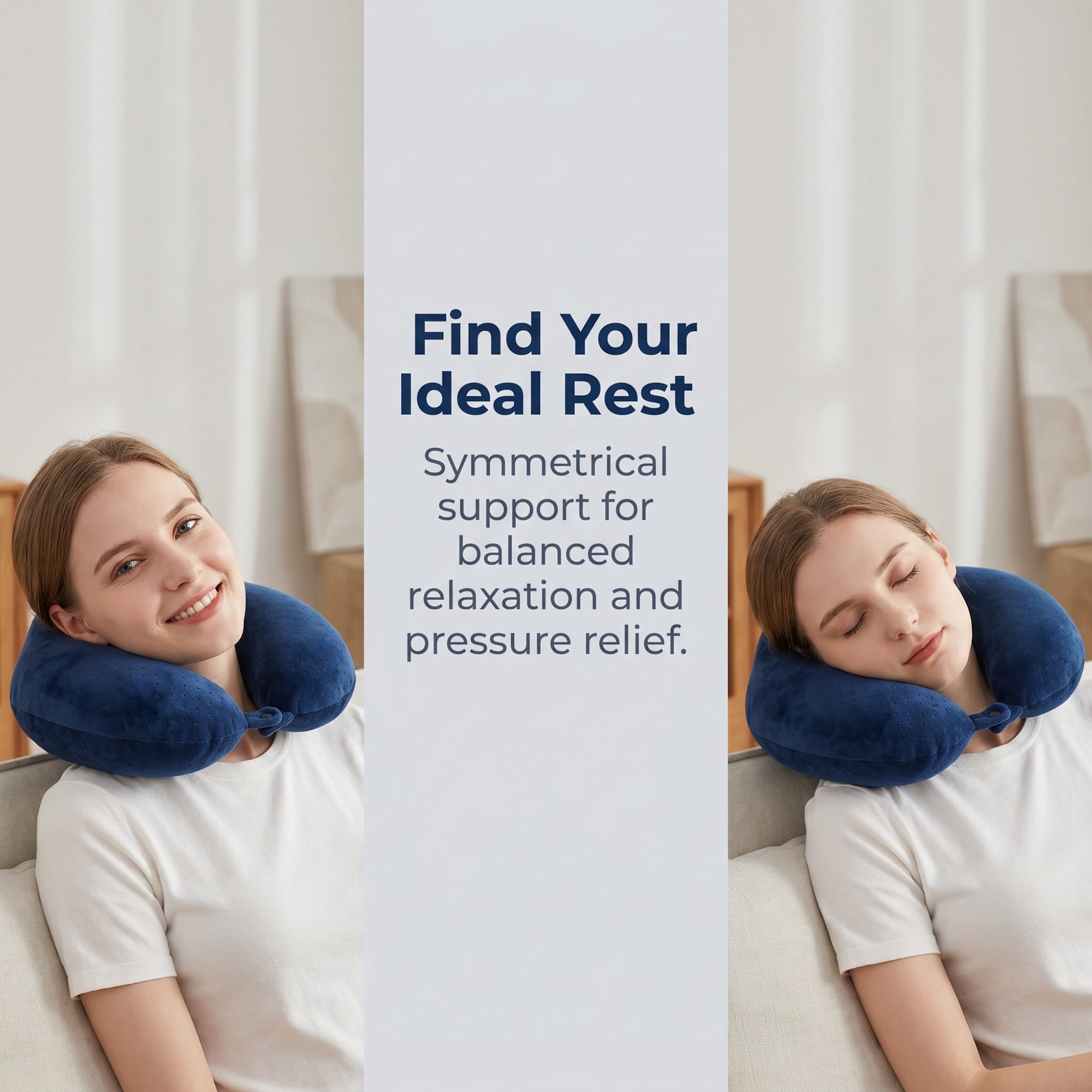 Unique Bargains Memory Foam Neck Pillow U Shape with Snap Closure Navy blue 12"x12"x5"