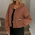 thumbnail image 2 of MaFYtyTPR Women's Fall Winter Jacket Casual Lapel Loose Solid Color Hem Drawstring Long Sleeve Zipper Short Style Coat Brown M, 2 of 5
