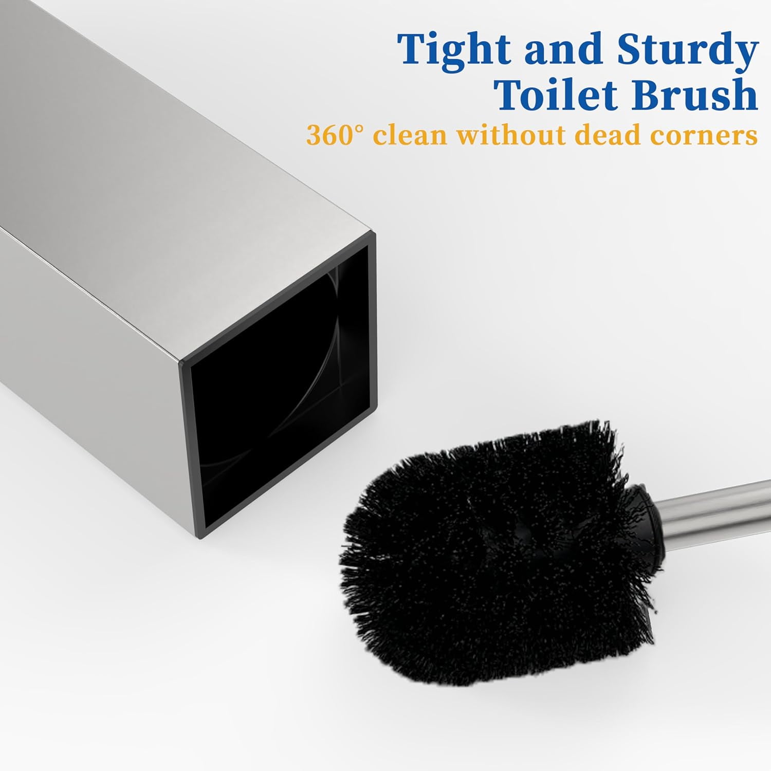 Toilet Brush and Holder Set 2pcs,Square Toilet Bowl Brush for Bathroom with 304 Stainless Steel Handle Toilet Cleaner Brush with Durable Scrubbing Bristles,Splash-Proof (Brushed Nickel)