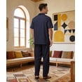 thumbnail image 2 of 2-Piece Men's Casual Button Down Shirt and Loose Pants Set Lightweight Stretch for Vacation Navy Blue XL, 2 of 7