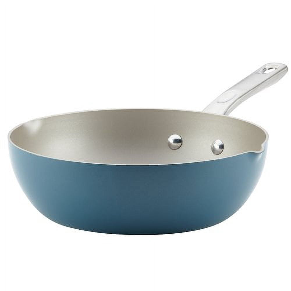 Ayesha Curry Home Collection 9.75 inch Porcelain Enamel Nonstick Chef Pan with Pour Spouts, Brown Sugar