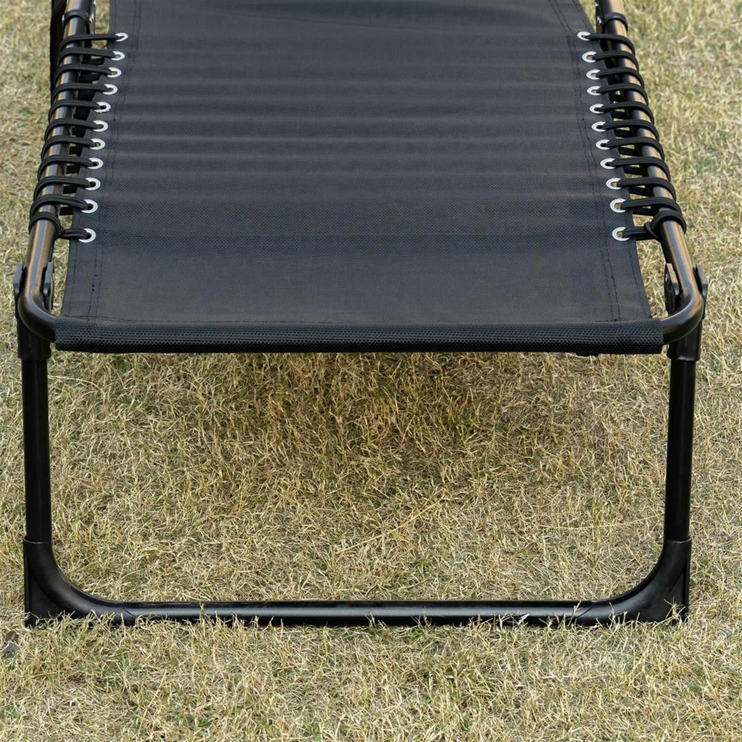 Demi Bonn Outdoor Folding Reclining Chaise Lounge with Adjustable Backrest, Pillow, Portable Sun Lounger Cot for Patio, Garden, Beach, Black