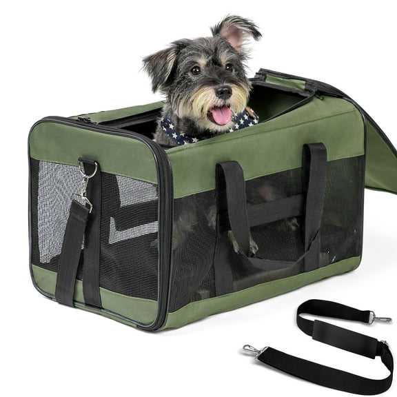Conlun Large Cat Carrier,Foldable Pet Carrier with Soft-Sided and Safety Leash,Comfort Travel Carrier for Large Dogs Cats,Green