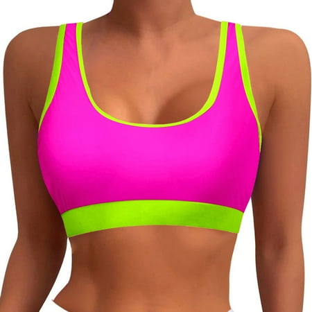 Womens Push Up Bikini Top Sports Bra Racerback Swim Neck Bathing Suits Padded Crop Swimsuit Tops Red XS