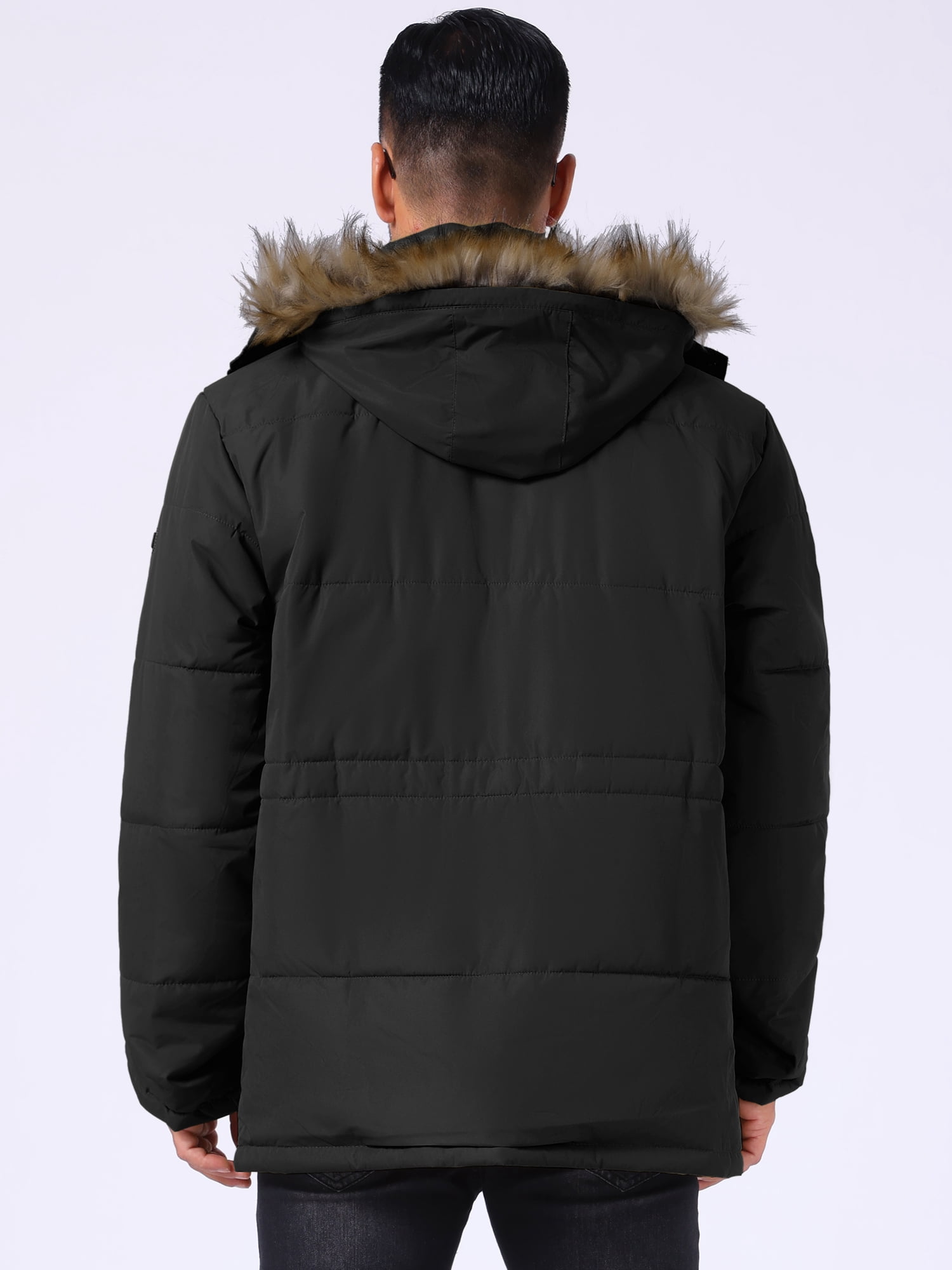 DARING DIVA Men's Winter Warm Coat Fleece Lined Thicken Hooded Parka Jacket L Black