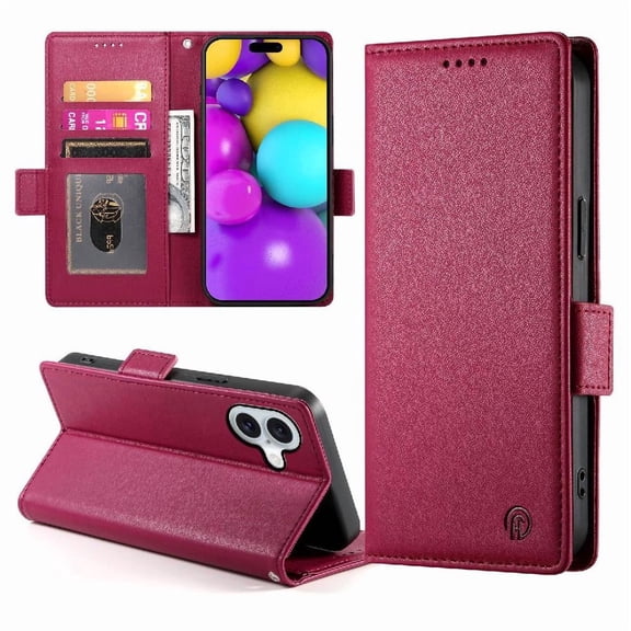 Étui Portefeuille Magnétique avec Porte-Cartes et Support pour iPhone 17 Rouge