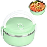 Thermos For Hot Food, Lunch Box, Thermal Lunch Box Stackable Hot Food Insulated Box 304 Stainless Steel Round Lunch Box Sealed Food Containers(single layer-green)