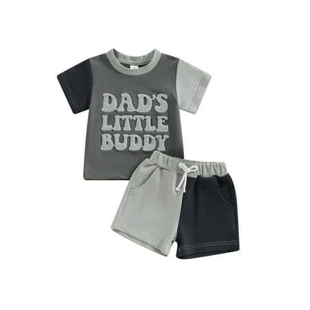 

2Pcs Baby Boy Summer Clothes Set Letter Embroidery Round Neck Short Sleeve T-shirt Tops + Elastic Waist Shorts 0M 6M 12M 18M 24M Infant Outfits