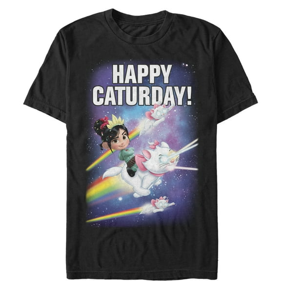 Men's Ralph Breaks the Internet Happy Caturday  Graphic Tee Black 3X Large
