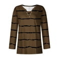 thumbnail image 3 of Scyoekwg Fall Shirts for Women Long Sleeve V-Neck Button Dressy T-Shirt Blouse Striped Print Graphic Tee Loose Lightweight Blouses (Brown,L), 3 of 4