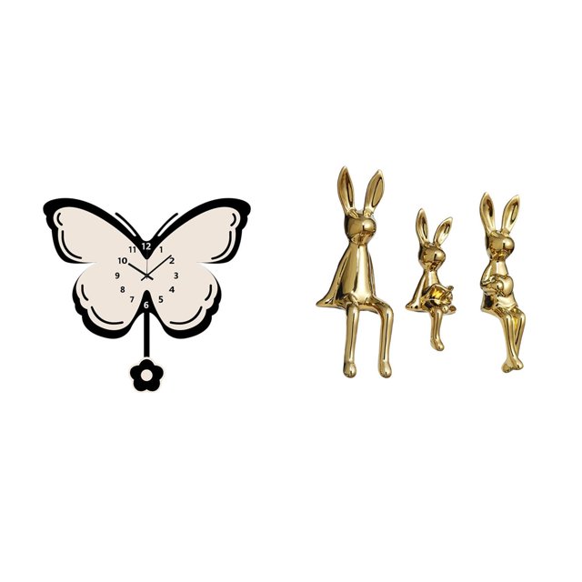 Reloj De Pared De Mariposa Acrílica Y Figura De Familia De Conejos, Escultura Decorativa Para Oficina, Comedor, Habitación Infantil, Decoración De Mesa De Granja.
