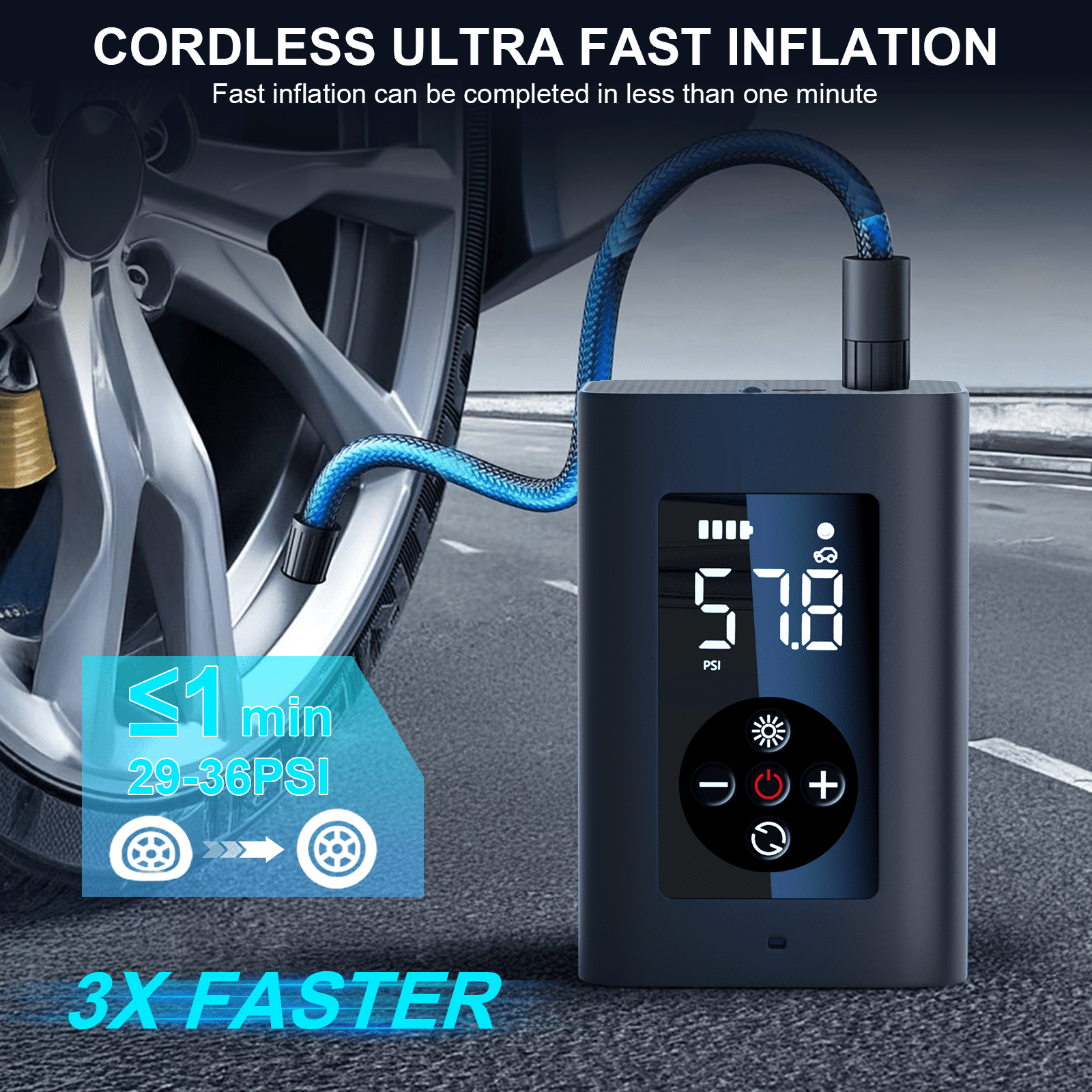 Cordless Portable Tire Inflator - 200 Psi Digital Pressure Gauge, Air Compressor for Car Tires with Automatic Shutoff, Emergency LED Light, Compact Automotive Pump