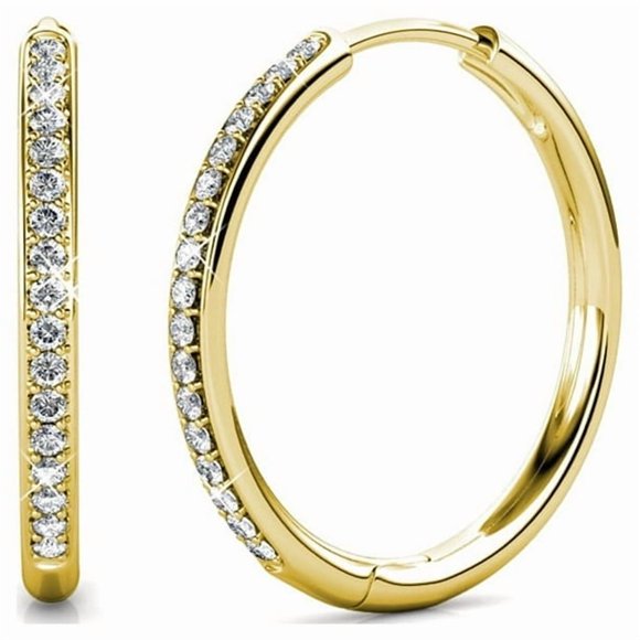 Cate & Chloe Bianca Boucles d'Oreilles Créoles 25 mm Plaquées Or Jaune 18k avec Cristaux Swarovski pour Femmes