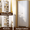 thumbnail image 2 of UBesGoo 72" Traditional Freestanding Kitchen Pantry Cabinet Wardrobe Armoire with 4 Adjustable Shelves, White, 2 of 7