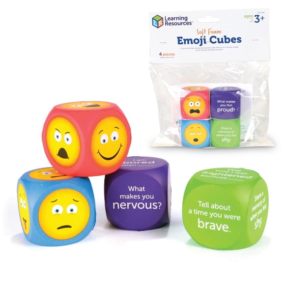 Juego de 4 recursos de aprendizaje con cubos de emojis de espuma para niños a partir de 3 años