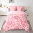 thumbnail image 3 of Manfei Pink Leopard Print Bedding Comforter Set 7pcs for Kids, Sweet Girl Queen Bedding Sets, Romantic Fashion Reversible Queen Sheet Sets, Lightweight Room Decor, 3 of 8