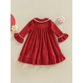thumbnail image 2 of Faithtur Robe Fille Enfant Manches Longues Col à Revers Boutons Taille Haute Évasée Décontractée Fête Robe Rouge, 2 of 7