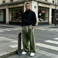 thumbnail image 2 of Resicozy Mens Baggy Sweatpants Wide Leg Streetwear Casual Lounge Pants Drawstring Elastic Waist Solid Sweat Pants with Pockets Army Green S, 2 of 9