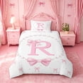 thumbnail image 2 of meiyoeat Fashion Women Pearl Necklace Twin Duvet Cover,Girly Bowtie Monogrammed R Twin Bedding For Kids,Pink Reversible,2 Pieces(No Comforter), 2 of 6