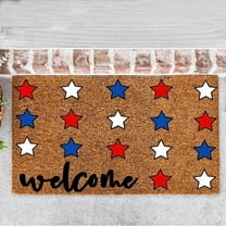 Lksixu 4th of July Welcome Doormat, 15.7x23.6 inch Red & Blue Star Patriotic Front Porch Rugs, Non-Slip Quick Dry Independence Day Entrance Door Mat Memorial Day Decorative Carpet for Outdoor Indoor