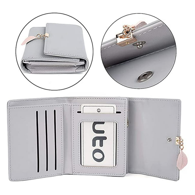 Daisy Rose Luxury Coin Purse Change Wallet Pouch for Women - PU Vegan Leather Card Holder with Oversized Metal Keychain and Clasp - Cream Check, Adult