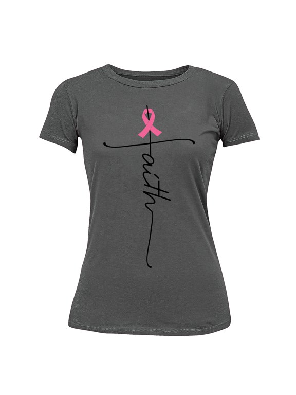 Breast Cancer Support Faith Cross Women's T-shirt, XL, Charcoal