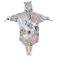 thumbnail image 2 of FORMRS Wearable Blanket Hoodie with Sleeves for Kids Cozy Flannel Sweatshirt, Green Floral Cranes Pattern, 2 of 7