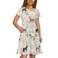 thumbnail image 4 of Uourmeti Horse Summer Dresses for Toddler Girls Casual Short Sleeve Swing Dress Flower Animal Print O Neck Knee Length A-Line Dresses with Pockets, 4 of 6