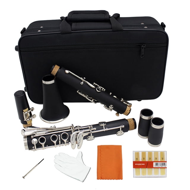 Bass Clarinet Bakelite 17 Key B♭ Flat Soprano Nickel Plating Exquisite with Cleaning Cloth Gloves 10 Reeds Screwdriver Woodwind Instruments
