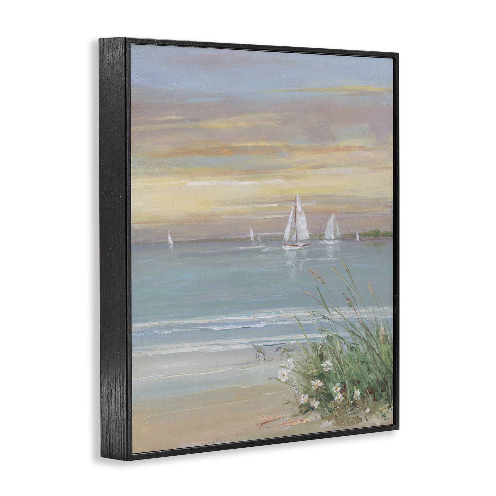 Stupell Industries Sailboats Beyond Sandy Shore Black Framed Giclee Art, design by Sally Swatland