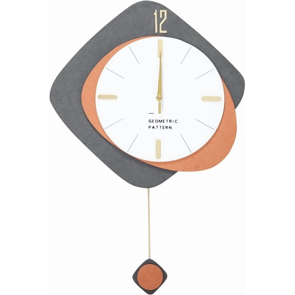 Modern Large Wall Clock Living Room Wood Silent Decoration Wall Clock Pendulum Battery Operated Non-Ticking for Kitchen Bedroom Office Home Clock Wall Decor for Indoor House