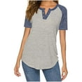 thumbnail image 1 of Timegard Women Tops Notched V Neck Button Short Sleeve Color Block Loose Comfy Summer Casual Shirts Tops, 1 of 5