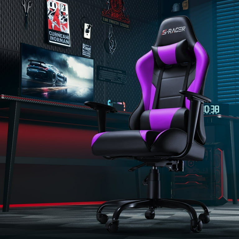 Homall Gaming Chair Office Chair High Back Racing Computer Chair PU Leather Adjustable Seat Height Purple