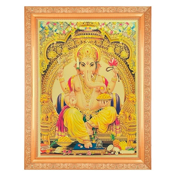 Bm Traders Vighneshwara Ganeshji Beautiful Golden Foil Photo In ArtWork Golden Frame (11 x 14 Inch)OR(27.94 X 35.56 Cm) Housewarming Gifts