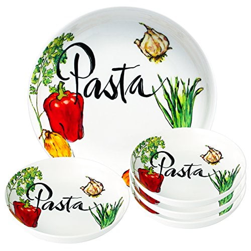 Lorren Home Trends Ensemble de Pâtes en Porcelaine 5 Pcs, Motif de Légumes, Multicolore