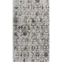 LR Home Imara Blake Cream/Black Traditional Damask Polyester Area Rug, 9'6" x 13'