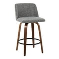 thumbnail image 4 of Toriano Mid-Century Modern Fixed-Height Counter Stool in Walnut Wood with Round Black Footrest and Grey Noise Fabric by LumiSource - Set of 2, 4 of 6