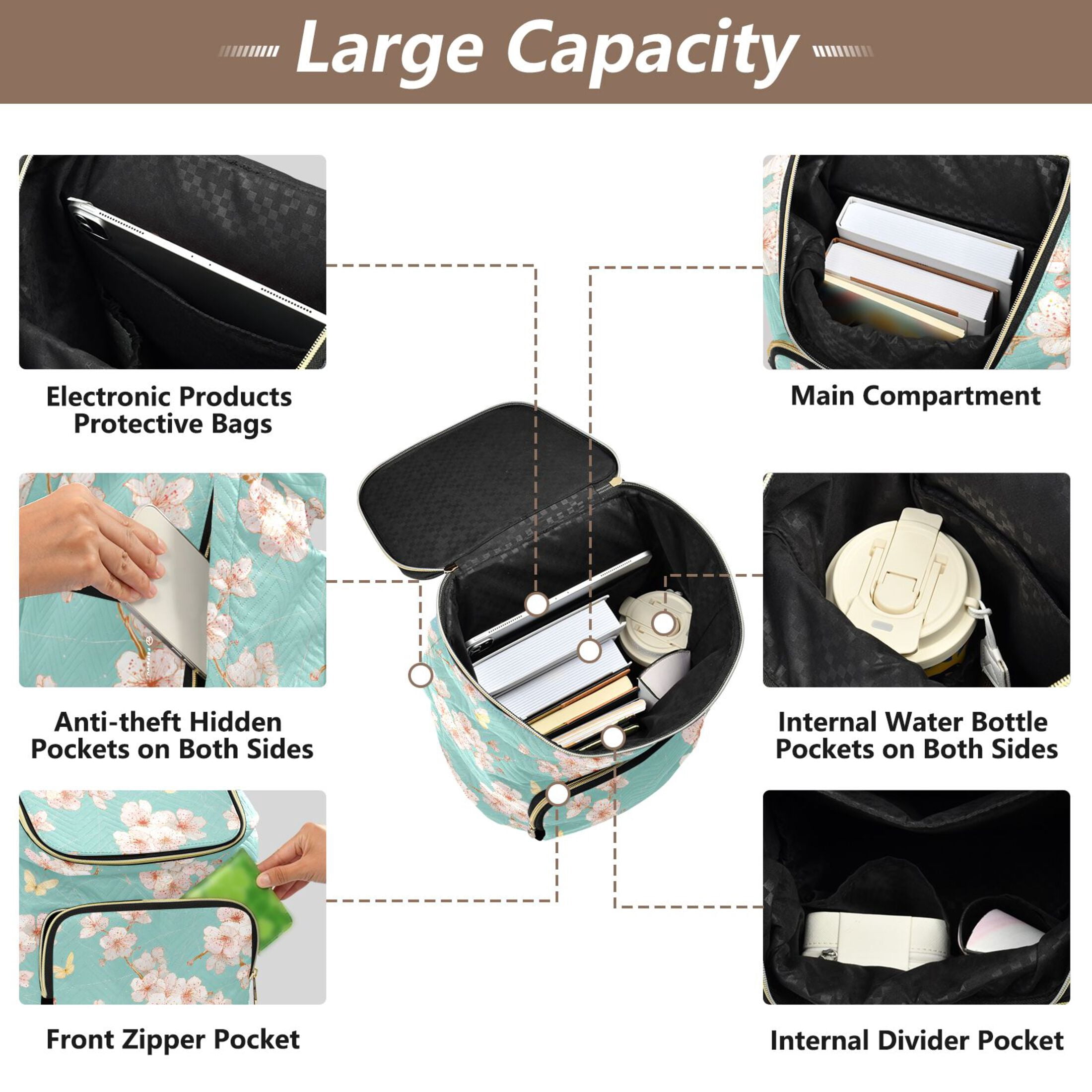 ALAZA Butterfly Cherry Blossom Travel Backpack Laptop Bag Large Capacity Daypack