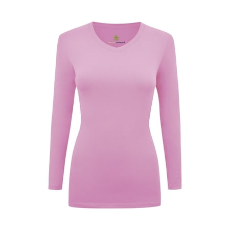 

WOMENS LONG SLEEVE V-NECK T SHIRT WITH SUPER-SOFT STRETCH FABRIC