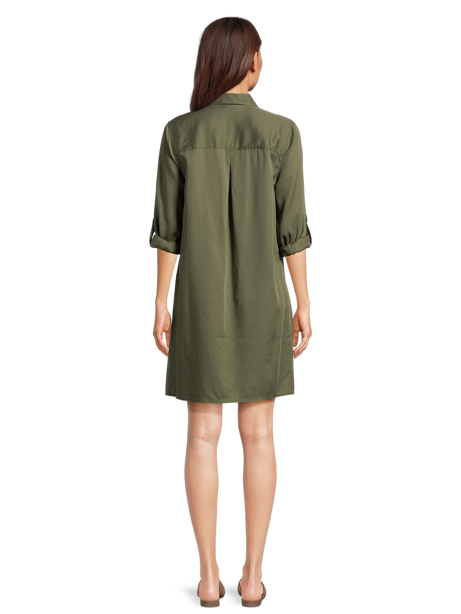 Time and Tru Women's Mini Shirt Dress with Sleeves, Sizes XS-3XL