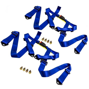 2x Universal 4 Point Buckle Racing Seat Belt 2" Safety Harness Mounting Blue