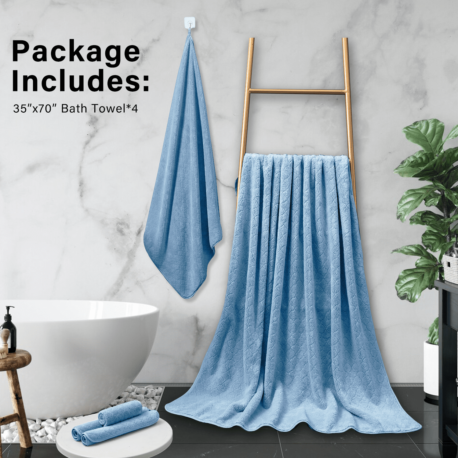 Beartech 4 Pack Microfiber Bath Towels Set - Soft Bathroom Towels,Lightweight Towels Highly Absorbent Family Towels, Quick Dry & Less Lint Shower towels for Hotel, Spa-Blue