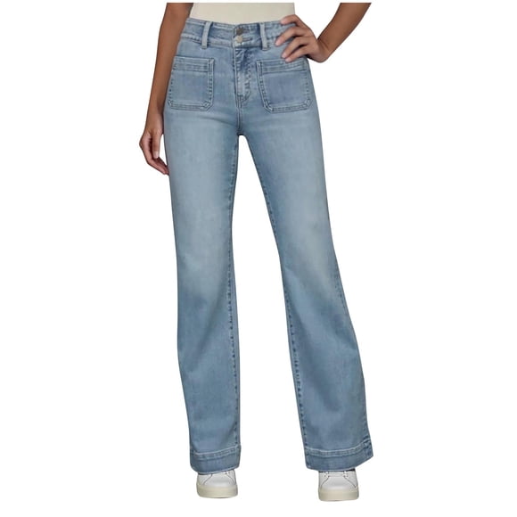 Fall Saving! HVOBTTY Women's Casual Long Jean, Women's Straight-Leg Multi-Pocket Denim Pants Sky Blue, M