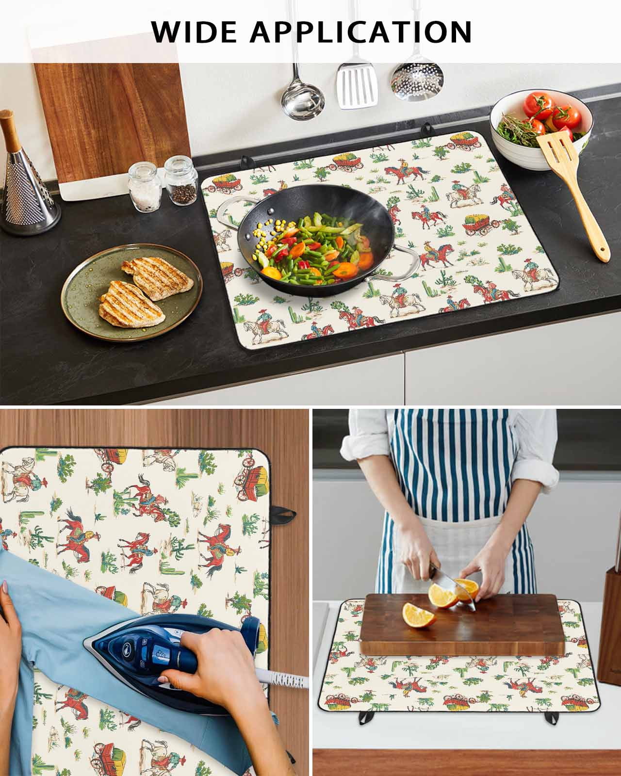 nqOlkjepod Large Induction Cooktop Protector Mat 24"x21", Western Cowboy Stove Top Covers for Electric Stove, Horse Cactus Farmhouse Aesthetic Art Stove Burner Cover Mats, Glass Top Stove Cover