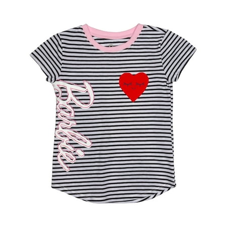 Heart Pocket Striped Logo Tee (Little Girls & Big Girls)