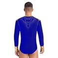 thumbnail image 2 of YONGHS Men's Long Sleeve Shiny Rhinestones Romper Shirt Ballroom Modern Latin Dance Bodysuit Leotard Blue XL, 2 of 7