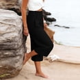 thumbnail image 3 of FAHXNVB Cotton Linen Capri Pants for Women Flowy High Waist Beach Pants with Pockets Casual Summer Lounge Pants,XL,Black, 3 of 6