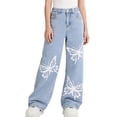 thumbnail image 2 of ITSAME Wide Leg Jeans for Girls, Stretchy Fit Fashion Print Elastic Waist Kids Casual Denim Pants Blue Size 9-10, 2 of 8
